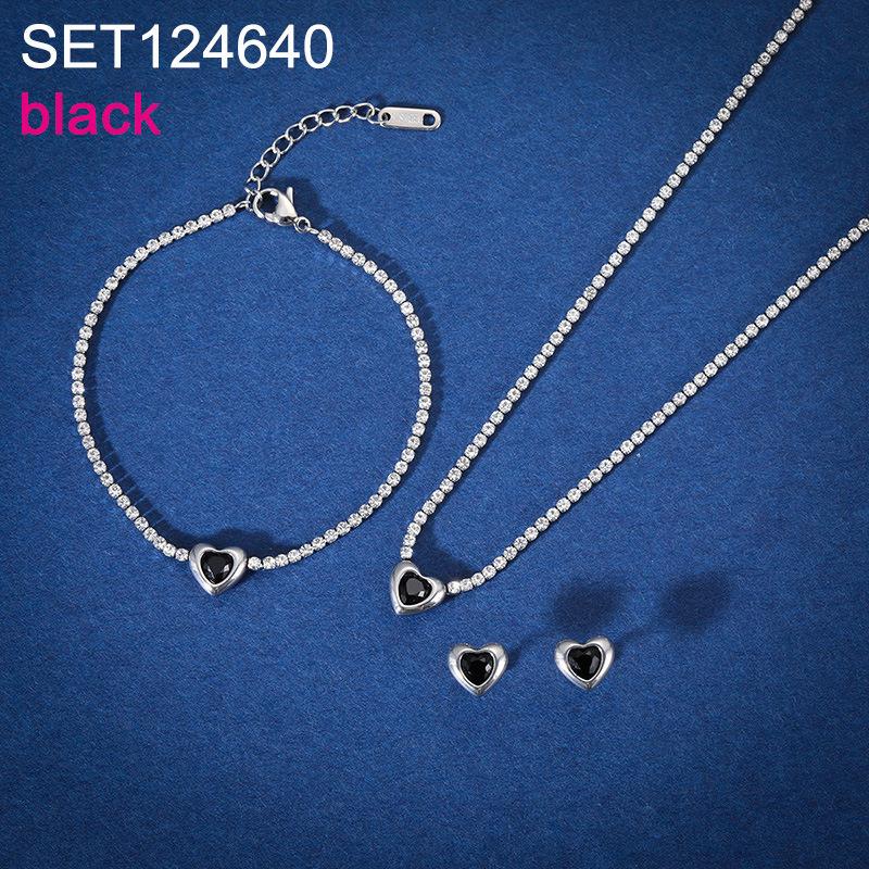 Fashion Love Heart Zircon Jewelry Set, Stainless Steel Necklace Bracelet Stud Earrings, Luxury Versatile Women's Jewelry Bulk