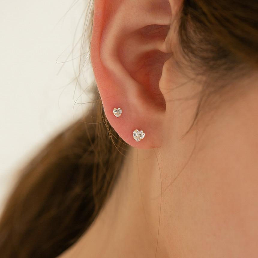 Lunne 14K Heart Cubic Earrings (14K Gold) #Es03
