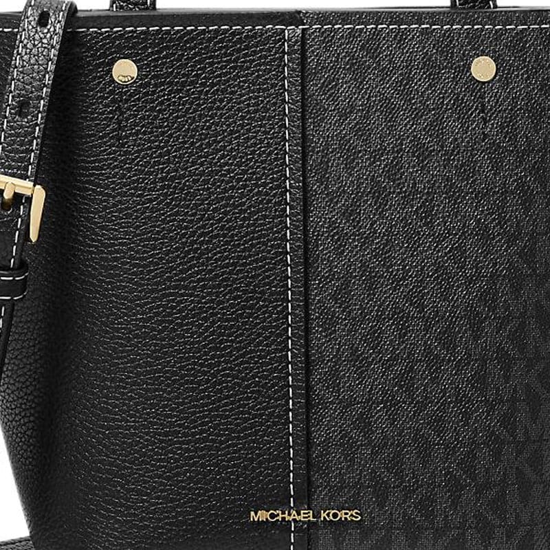MICHAEL KORS Flora Adjustable Detachable Strap Coated Canvas Tote Handbag Medium Women's Black 32T5GFFC1B-BLACK