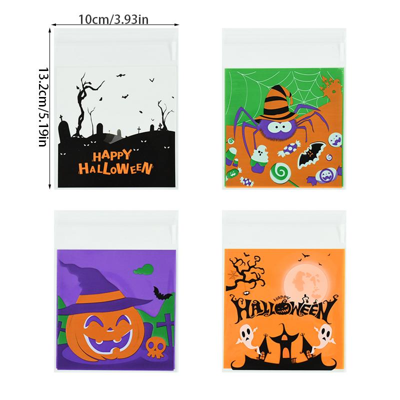 100pcs Halloween Plastic Happy Halloween Transparent Pumpkin Ghost Candy Self-adhesive Plastic Baking Cookie