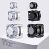 Vnox 5/7/8mm Wide Magnetic Ear Clip No Piercing, Stainless Steel Black White Zircon Hip Hop Ear Clip for Men Women, Jewelry Gift