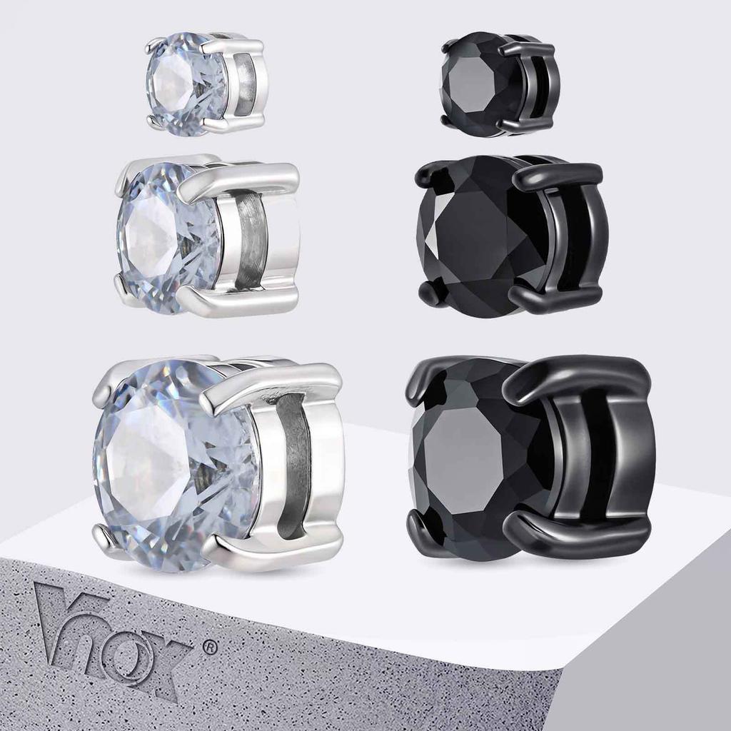 Vnox 5/7/8mm Wide Magnetic Ear Clip No Piercing, Stainless Steel Black White Zircon Hip Hop Ear Clip for Men Women, Jewelry Gift