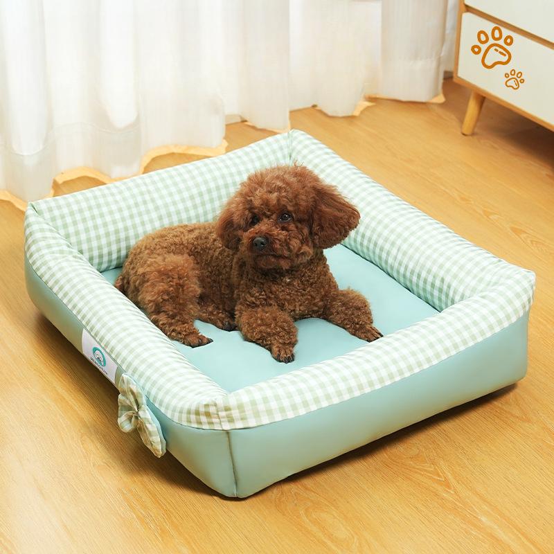 New Plaid Square Kennel and Cat Kennel for All Seasons Cute and Comfortable Dog Mat with Bow Shape
