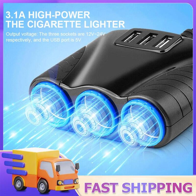 12V-24V Car Cigarette Lighter Adapter 3 Way Cigarette Lighter Plug 3 USB Port Cigarette Lighter Power Socket for Car Accessories