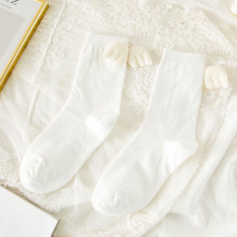 Sweet Japanese-Style White Lace Trim Mid-Calf Socks – Soft, Solid Summer Socks for Women