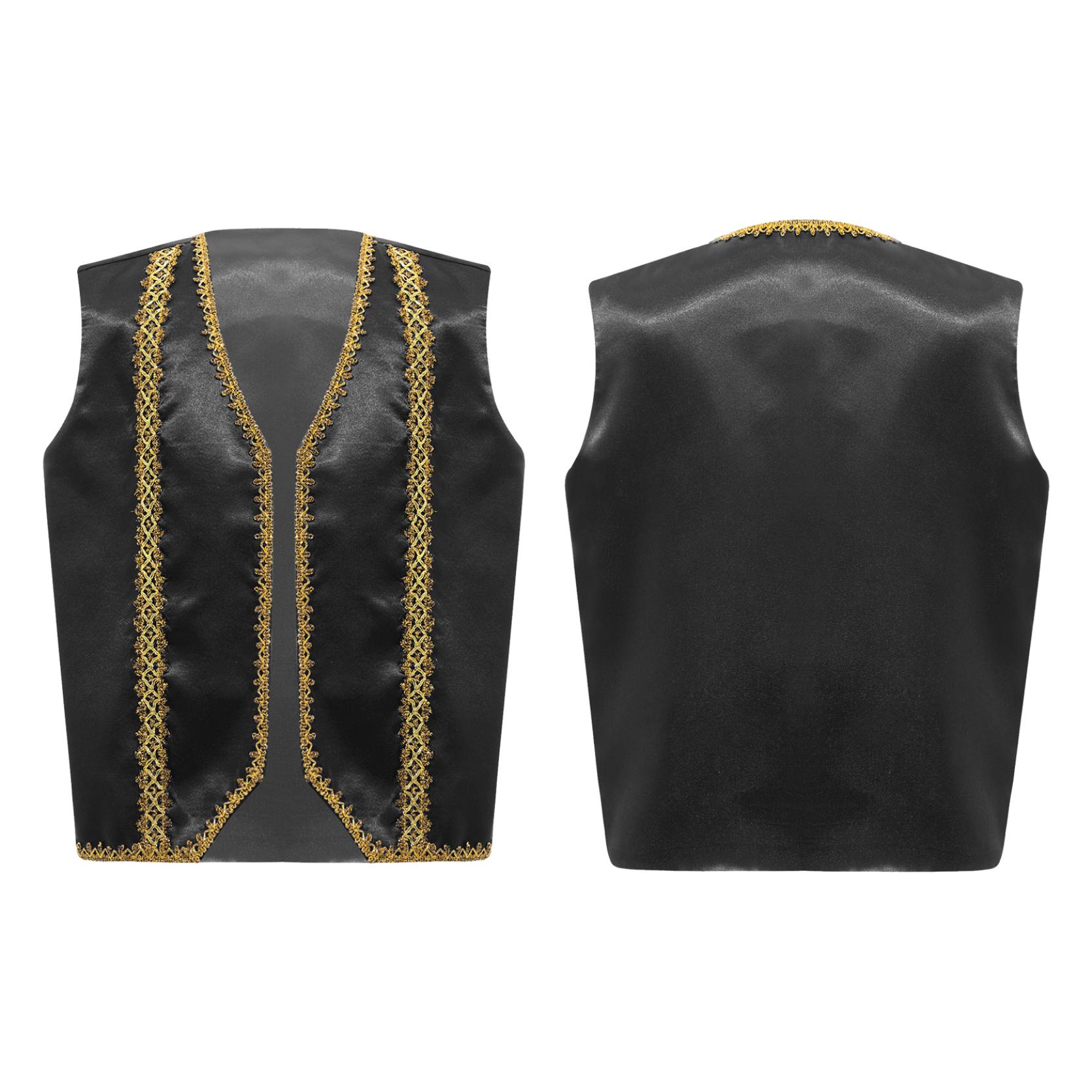 

Дитячий середньовічний фрак у стилі стімпанк без рукавів із золотим оздобленням, прикрашений жилет, готичні піджаки, жилетний костюм 9-10 Years чорний