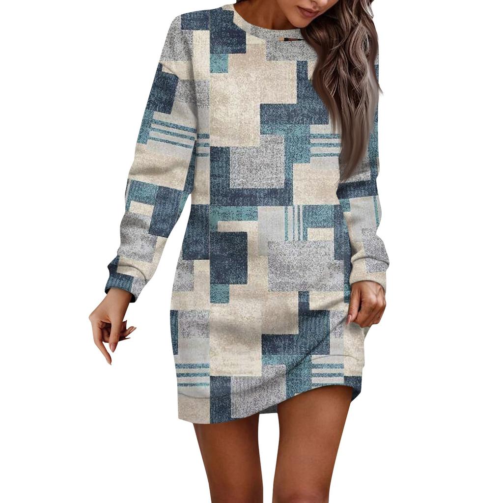 Vestido de baño retro con cuello redondo y mangas largas con estampado floral para mujer