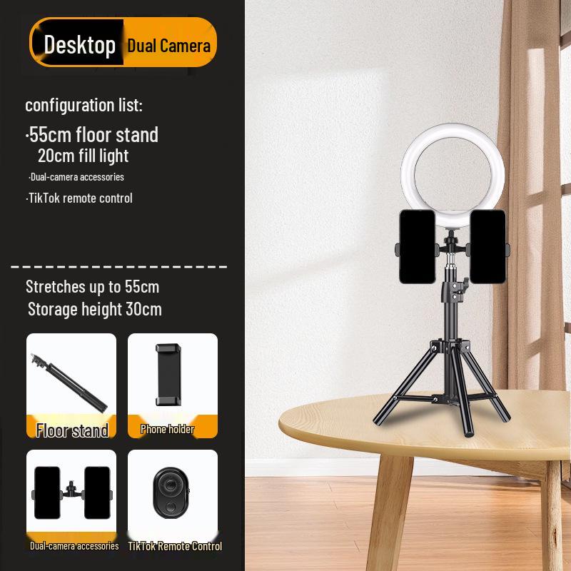 Dual-angle Mobile Phone Tripod with Fill Light for Live Streaming and Recording