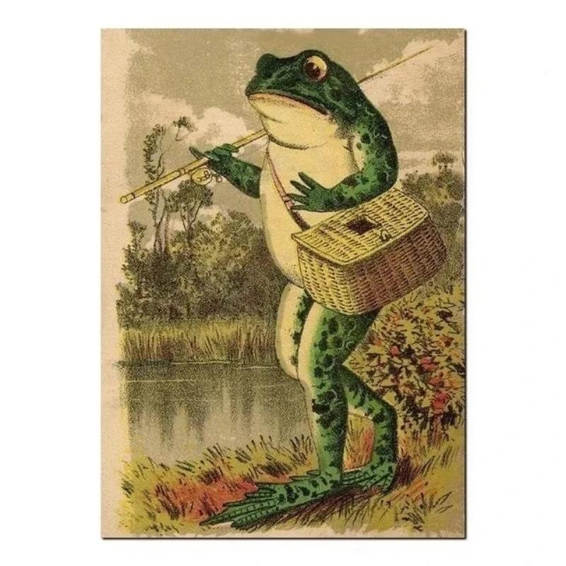 Vintage Animals Posters Banjo Frog Cartoon Canvas Painting and Prints Funny Nursery Wall Art Picture for Living Room Home Decor