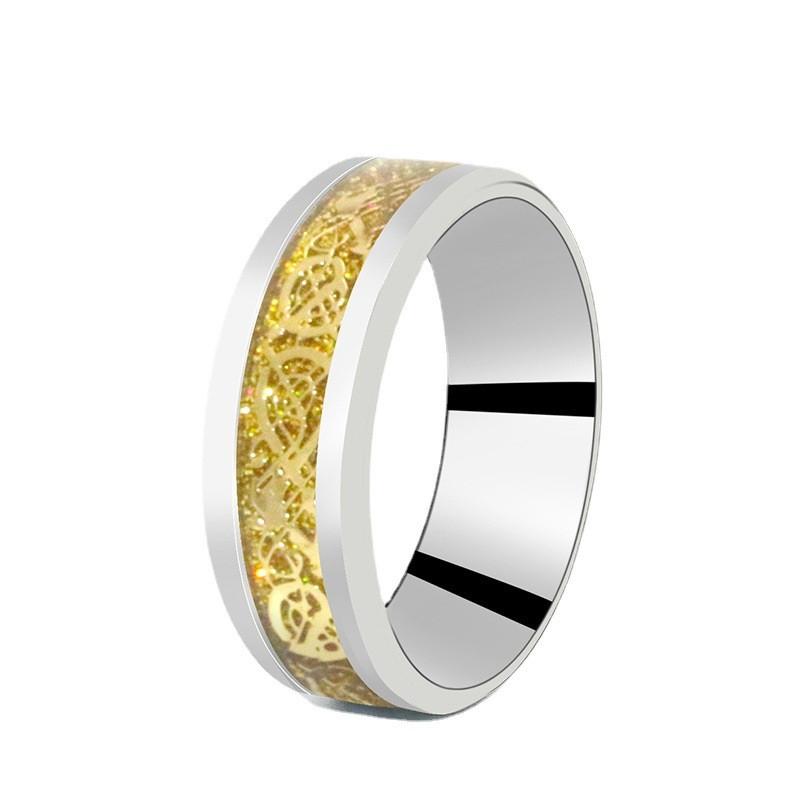 8mm Stainless Steel Domineering Dragon Pattern Rings for Men Women Punk Inlaid Blue Carbon Fibre Ring bagues pour femme