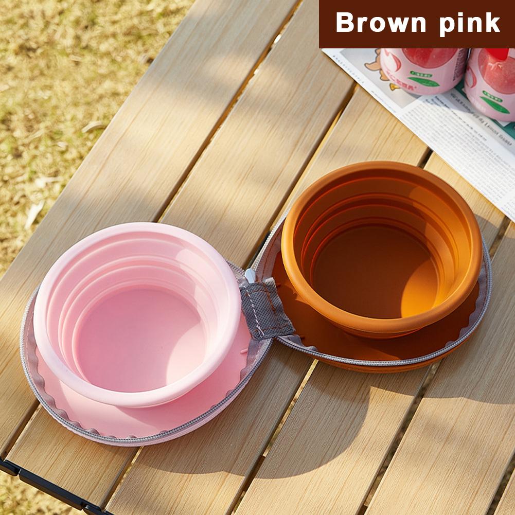 

Outdoor Collapsible Pet Feeding Bowl Double Bowl Water and Food Separation Design Portable Silicone Travel Dish for Dogs Cats рожевий/коричневий