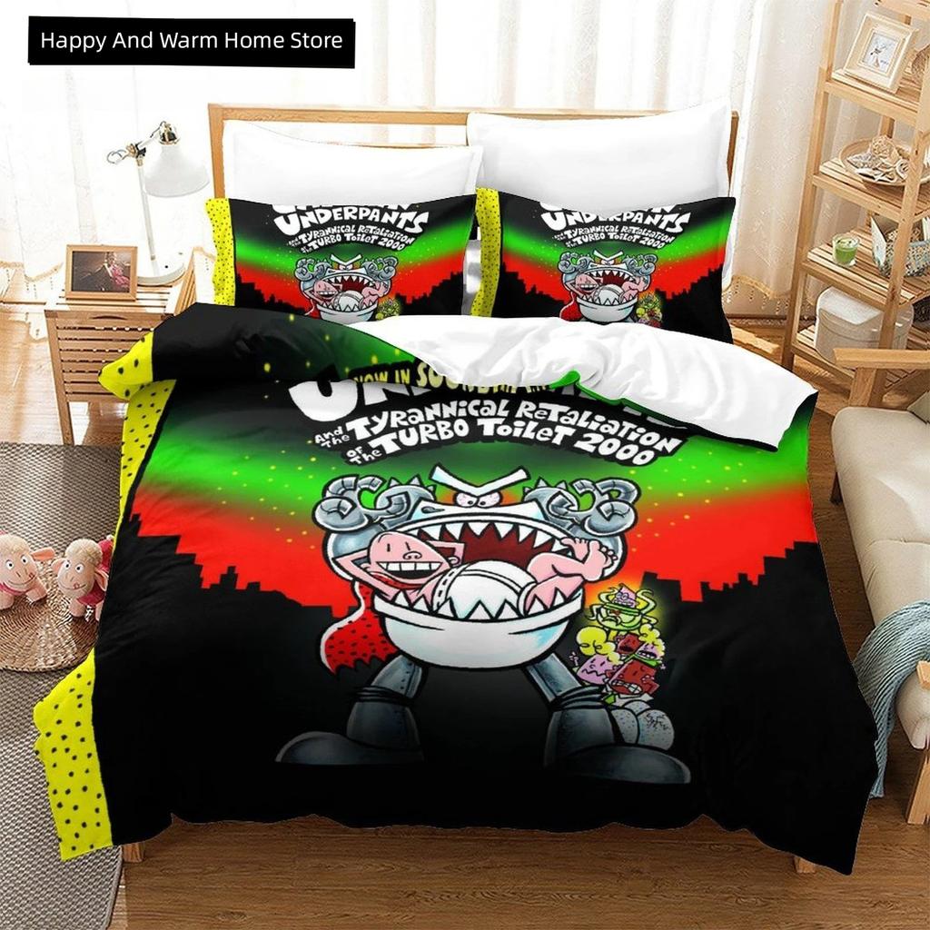 Modny Karton Kawai Kapitan Majtas Pościel Pojedyncza Bliźniacza Pełna Królowa Królewskie Wymiary Wymiary Pościel Zestaw Dla Dorosłych Chłopiec Sypialnia