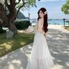 Summer Seaside Vacation White Lace Splicing V-neck Suspender Dress Unique Beauty High Sense Hollow Dress