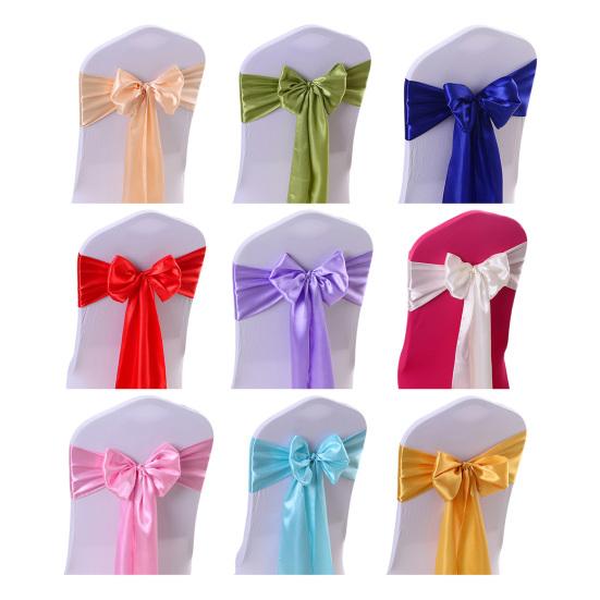 10Pcs Chair Back Flower Satin Chair Tie Bow DIY Bow Tying Banquets Parties Weddings Decoration Chair Styling Accessories