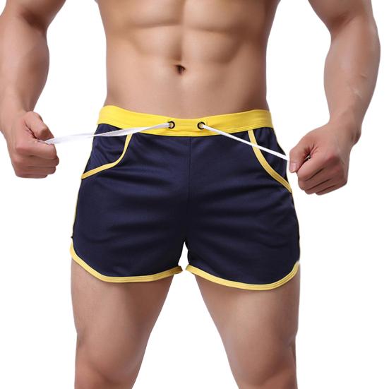 Men Color Block Summer Sports Gym Drawstring Shorts Beach Pants Swimming Trunks