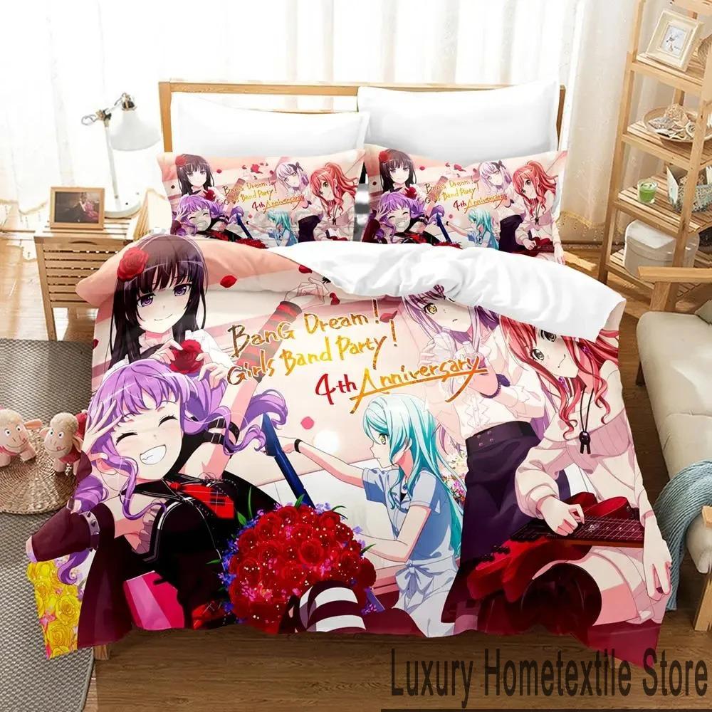3D-tryck BanG Dream Anime Flickband Party Sängkläder Set Pojkar Flickor Twin Queen King Size Påslakan Örngott Säng pojkar Vuxen