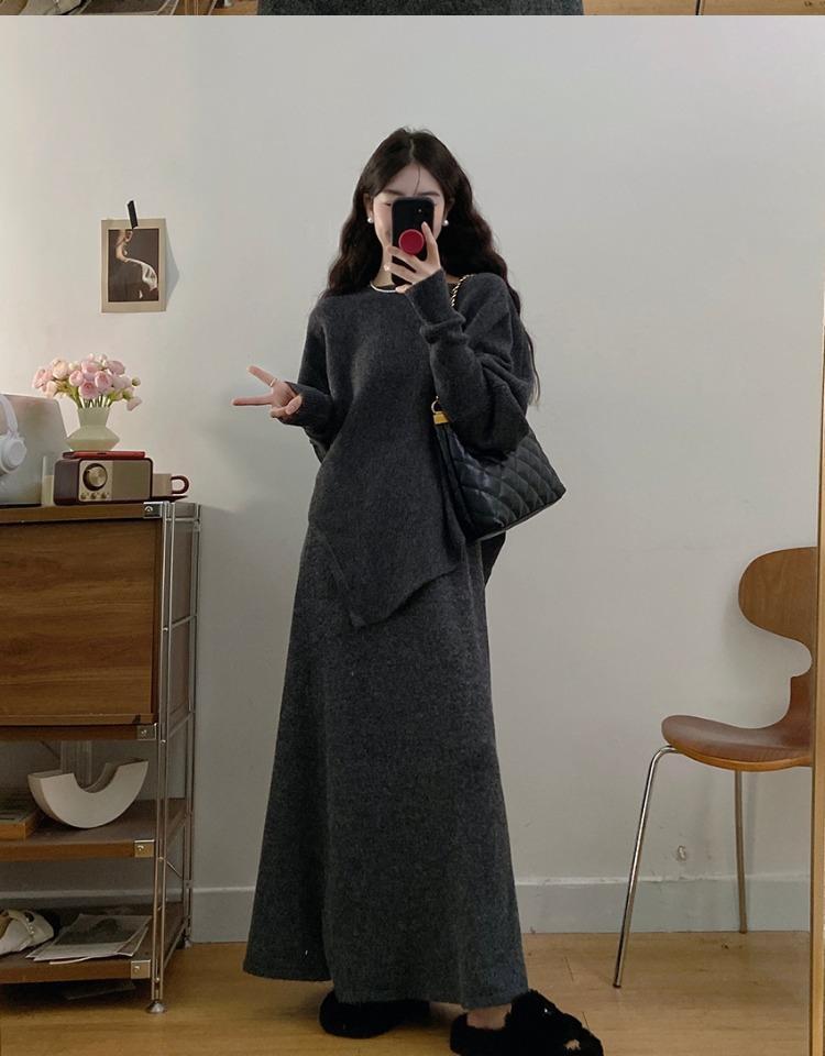 Loose Irregular Knitted Sweater Suit Women's Skirt Two-piece Set
