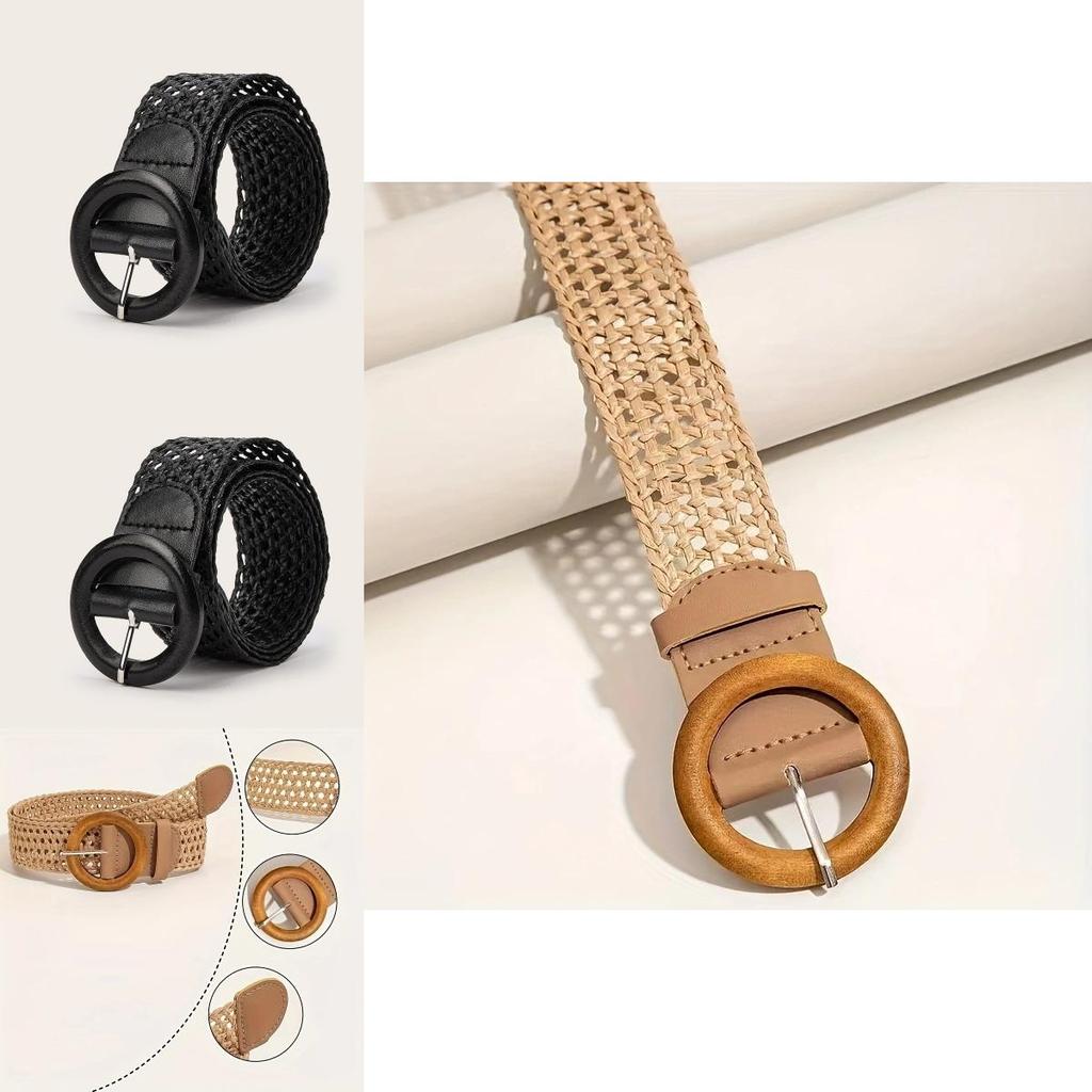 Bohemian Woven Cotton Linen Belt With Round Buckle For Women Summer Dress Accessories