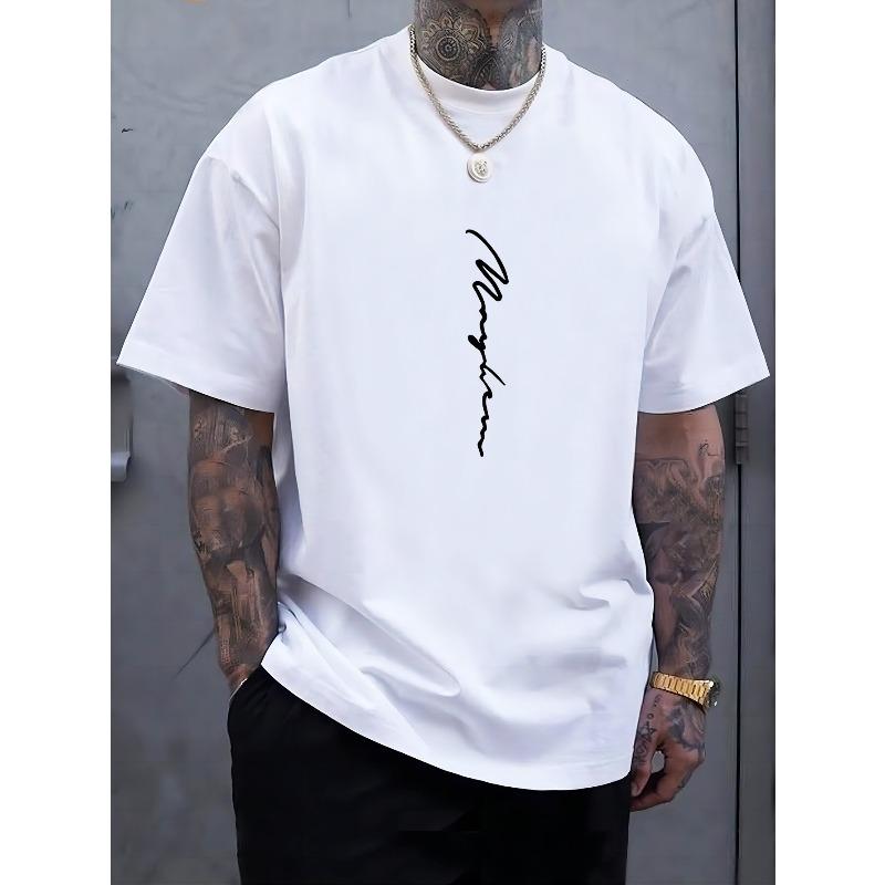 Übergröße Herren T-Shirt mit auffälligem Buchstabenprint, Lässiges Mode-T-Shirt, Streetwear Kurzarm Rundhals-Shirt