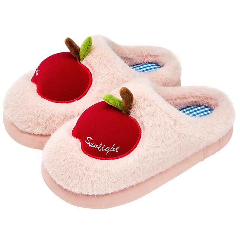 Apple Cotton Slippers 2025 Autumn and Winter New Indoor Home Fleece Warm Couple Thick-soled Plush Cotton Shoes