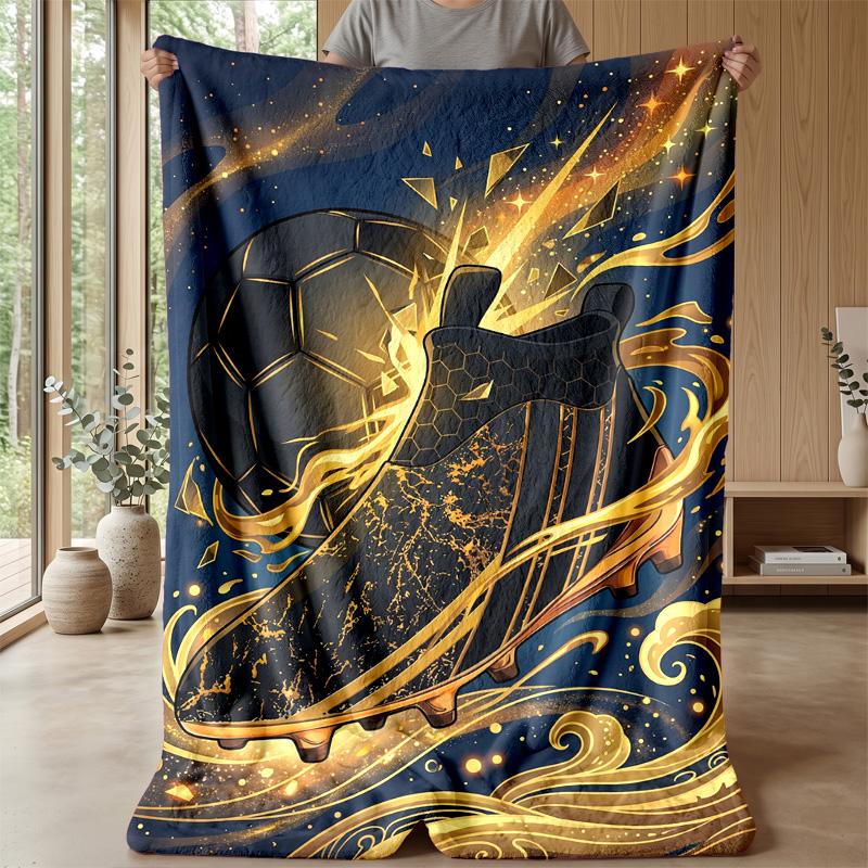 Golden Soccer Celebration Theme blanket Lightweight Warm Flannel Blanket Decorative Throw Blanket for Home Decoration