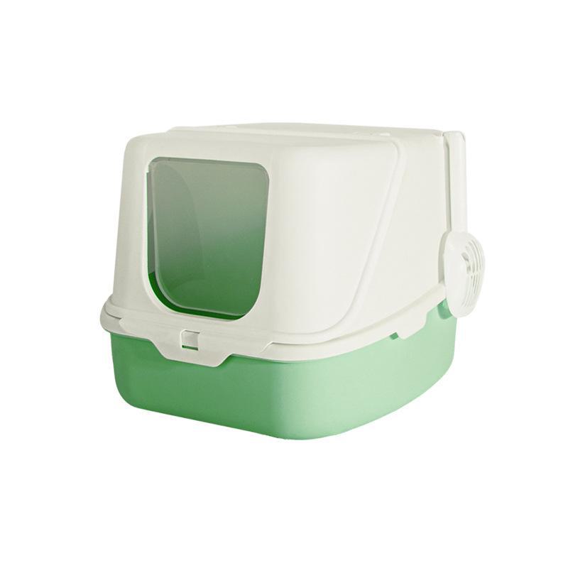 Uzavřená kočičí toaleta s odklápěcím víkem, deodorizační funkcí a lopatkou, odolná proti stříkající vodě a nadměrně velká pro snadné čištění