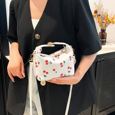2025 New Fashion Cherry Print Single Shoulder Diagonal Span Portable Shell Bag Versatile Fashion Large Capacity Small Square Bag