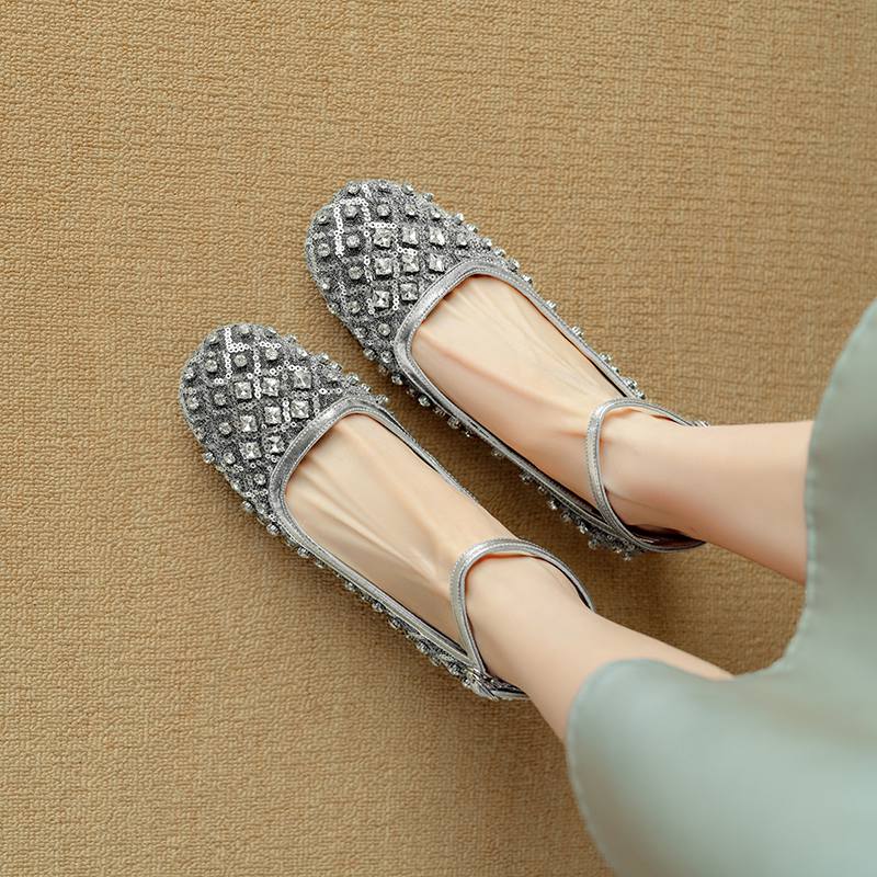Krazing Pot Knitwear Sheepskin Summer Size 40 Crystal Low Heels Ankle Straps Rhinestone Square Toe Elegant Sweety Pumps
