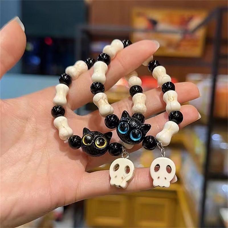 Cute Versatile Black Cat Bracelet For Women Men Cartoon Animal Beaded Bracelets Couple Jewelry Accessories Gifts