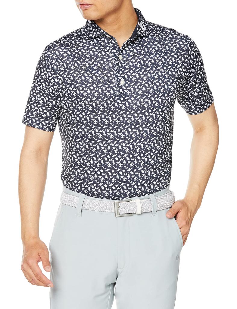 FootJoy Modern Classic Beach Print Short Sleeve Shirt, Navy, Men's XL (80443-XL)