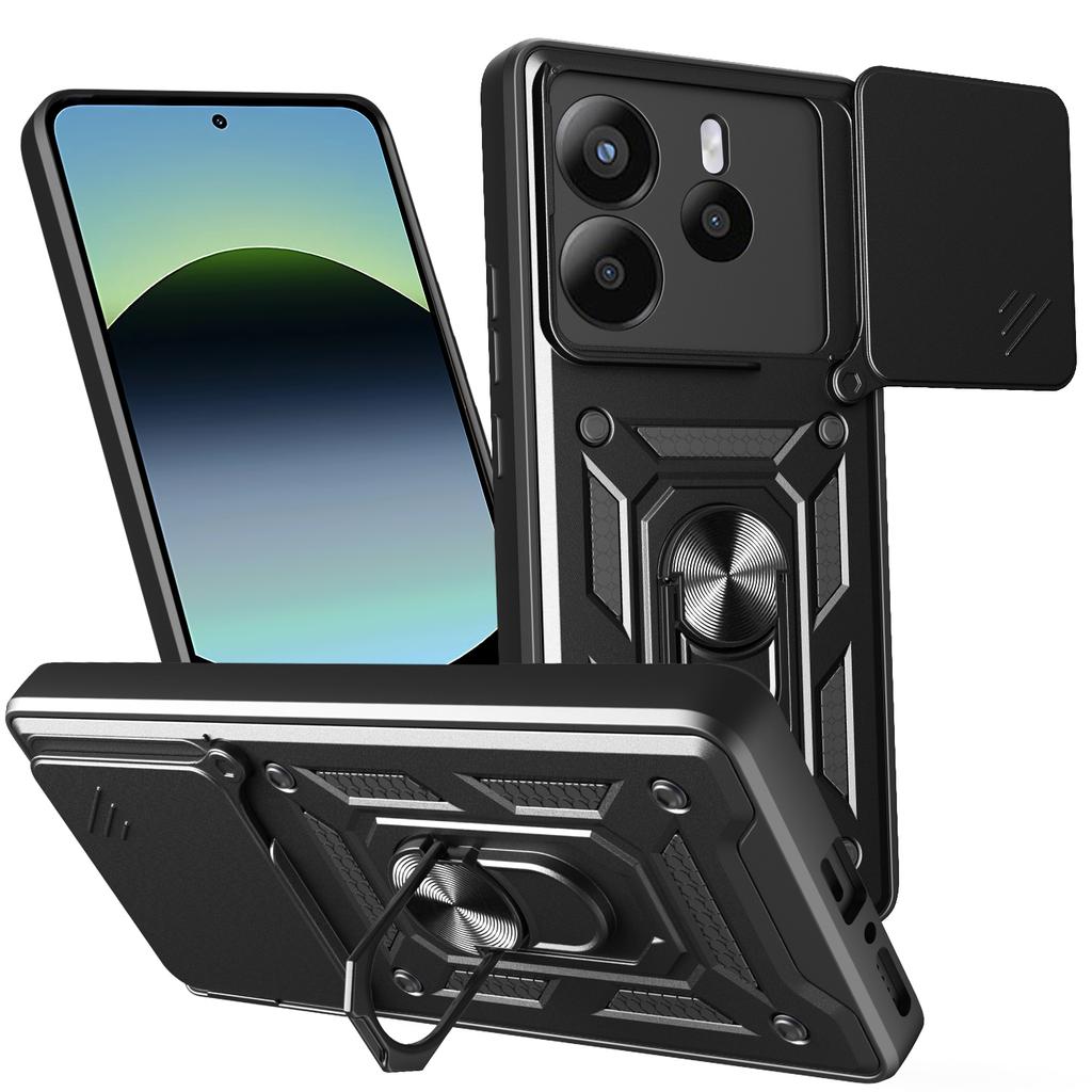For Xiaomi Redmi Note 14 4G (164.84mm) Case with Slide Camera Lid PC+TPU Kickstand Phone Cover