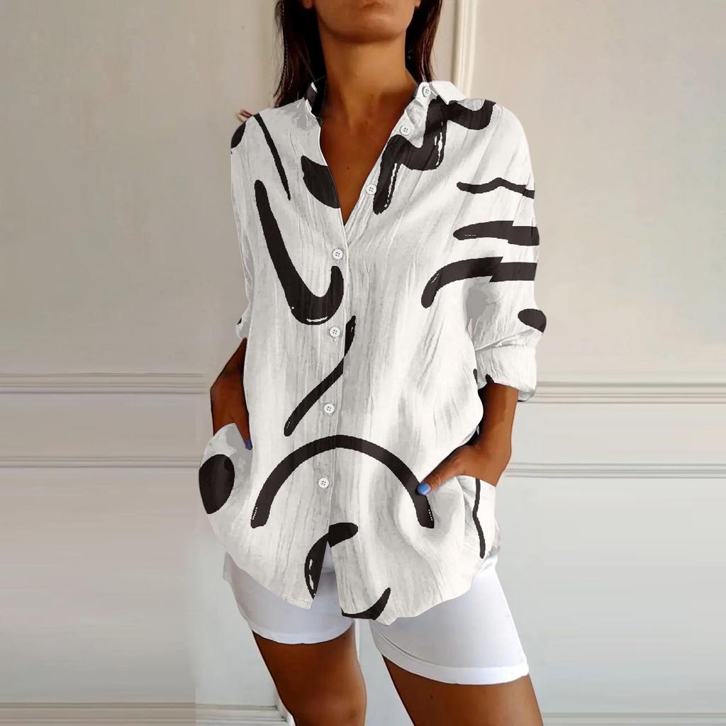 Womens Button Down Shirts Cotton Linen Long Sleeve Dress Shirts Casual Summer Tops Work Blouses