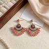 Retro handmade crystal fan earrings light luxury high-end ethnic style earrings temperament versatile vacation style earrings