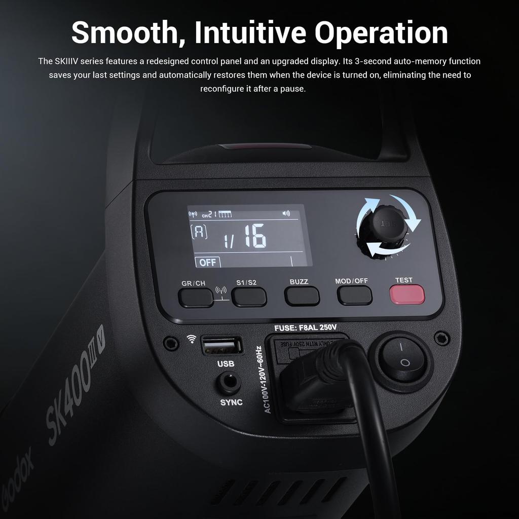 The GODOX Studio Strobe SK400IIIV GN65 400Ws Features a 10W Adjustable Model Second Recycle Wireless X and Bowens Ideal for Photography SK400III-V