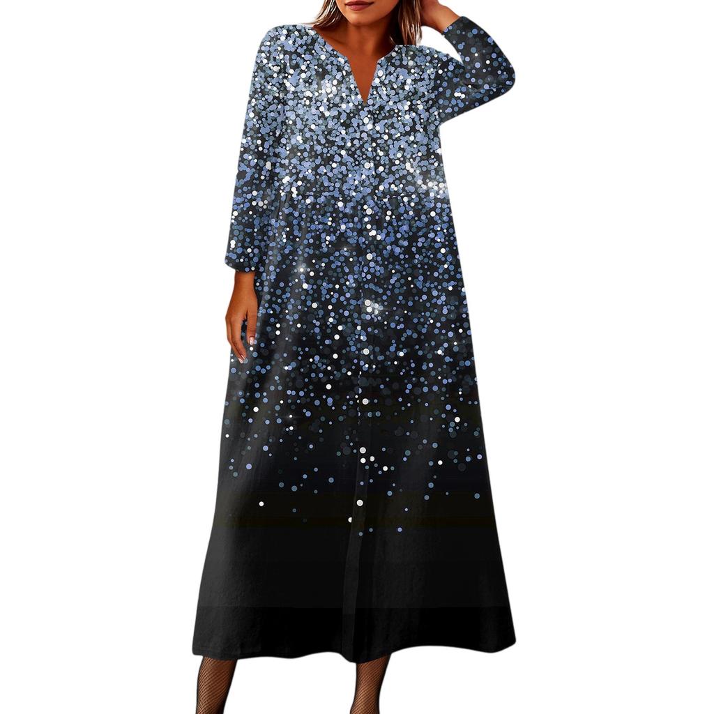 Dámské módní tištěné kulaté sedmiminutové rukávy knoflíkové volné košilové šaty