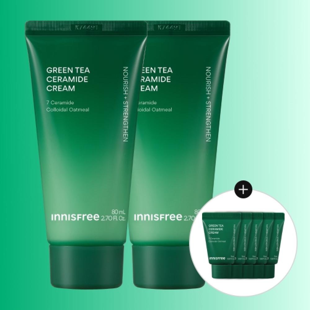 Innisfree [free Gift] Green Tea Ceramide Cream  Tube  80ml 2pcs + 15ml 6pcs FREE