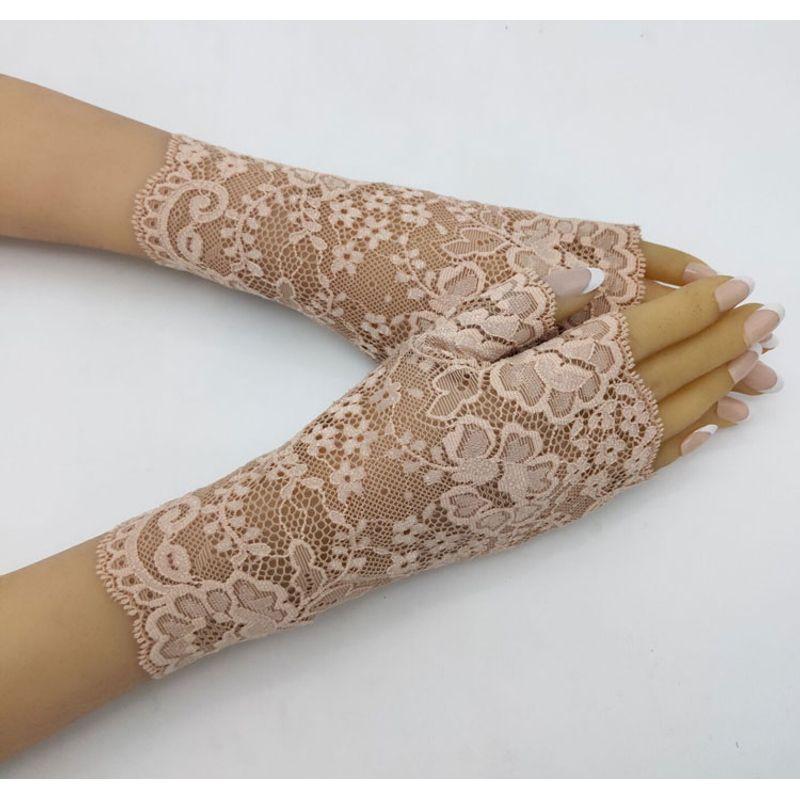 New Arrival Lace Half Finger Gloves Women's Thin Summer Silk Ice Short Sun Protection Driving Non Slip Elastic Fingerless Gloves Bridal Gloves