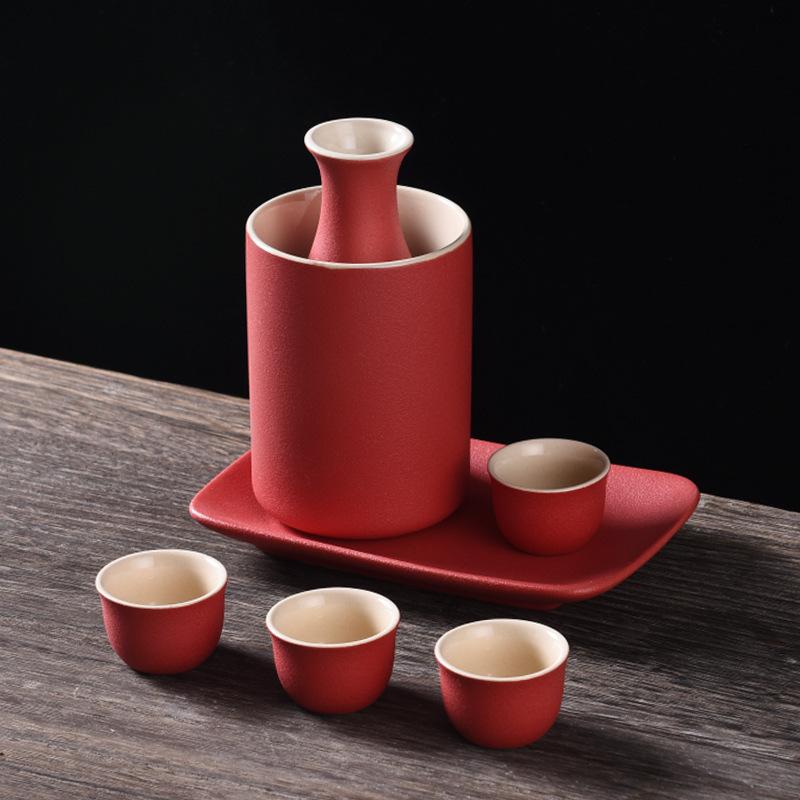 Ceramic Black Pottery Wine Set Mini Wine Cup Japanese Sake Pot Set
