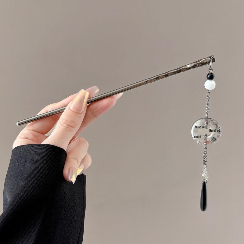 Elegant Retro Tassel Hairpin for Hanfu Updo - Women's Chinese Style Metal Hair Clip