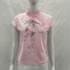Summer Chinese style loose slimming slant buckle slim fit short sleeved T-shirt for women