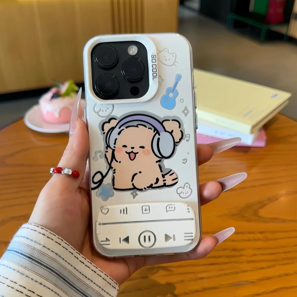 Headphones Puppy Player Stand Suitable for Apple 16promax Mobile Phone Case Cute Iphone15 Protective Case 14