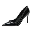 Spring Autumn New Luxury Women's High Heels Versatile Pointed Shallow Mouth Fine Heels Casual Shoes Retro Rivet Black High Heels