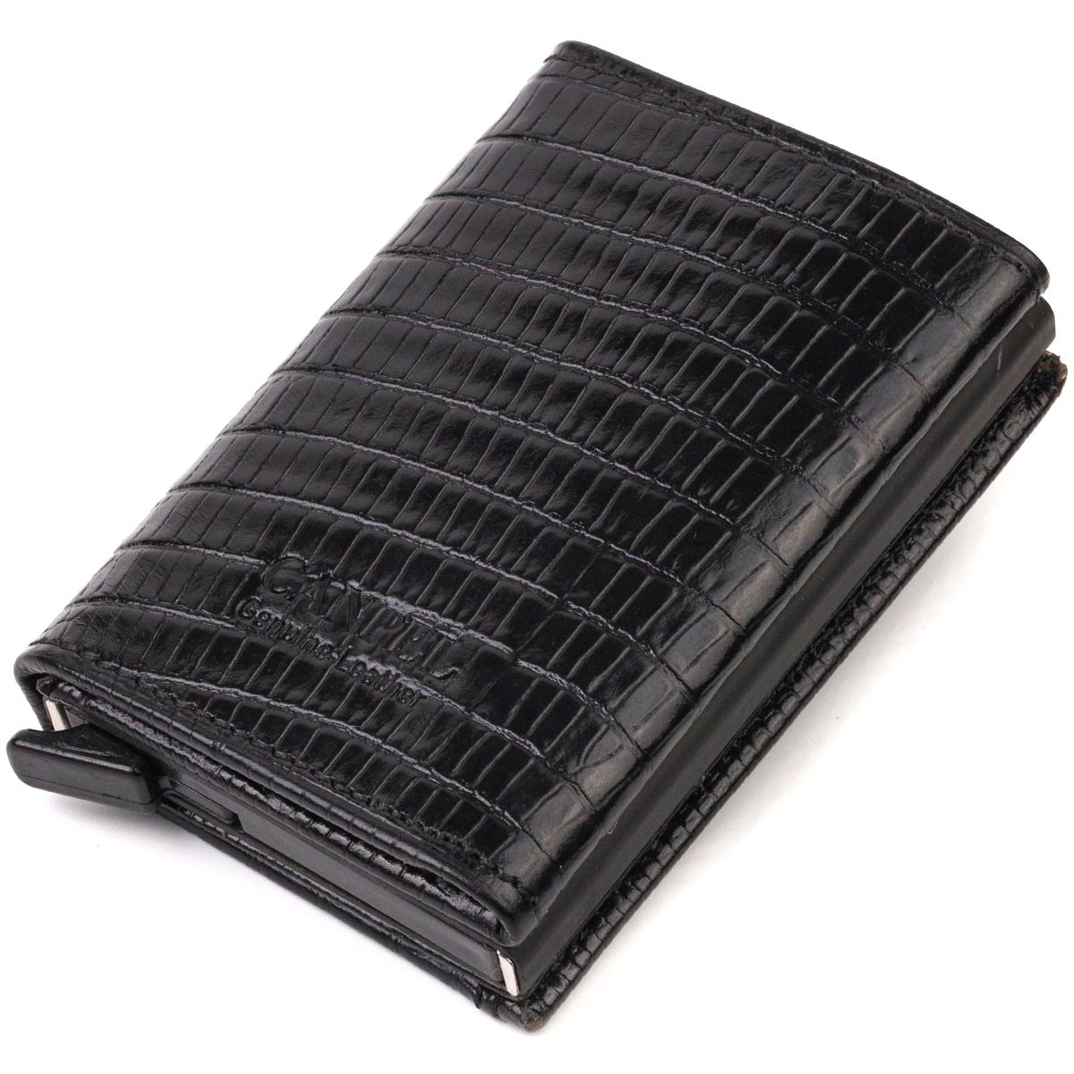 

Фактурний картхолдер унісекс у три складання з автоматичним механізмом з натуральної шкіри з тисненням CANPELLINI 21931 Чорний