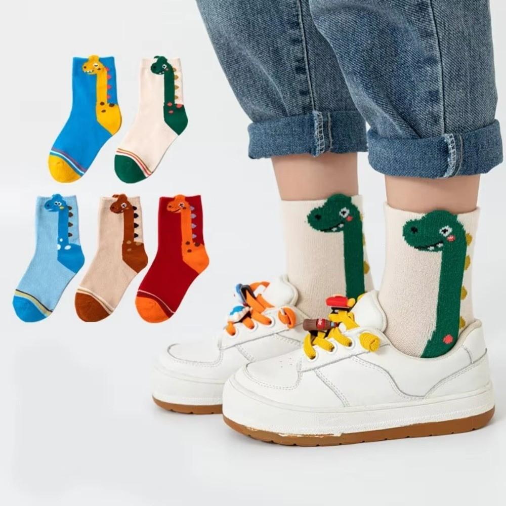 Cotton Blend Kids Socks 5 Pairs Pack Dinosaur Socks Colorful Children Sports Socks For Boys