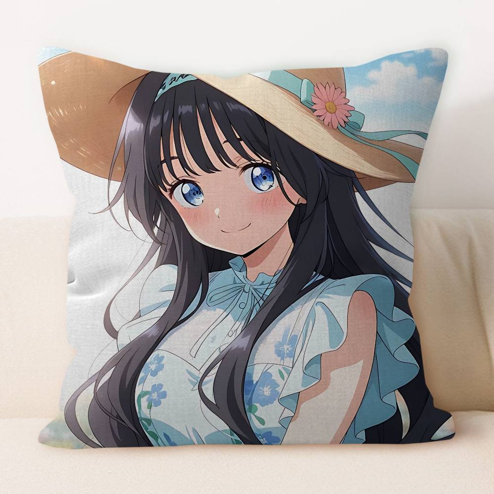 New K-Kaoruko Waguri Pillow Covers Cartoon Sofa Decorative Home Double-sided Printing Short Plush Cute Cushion Cover