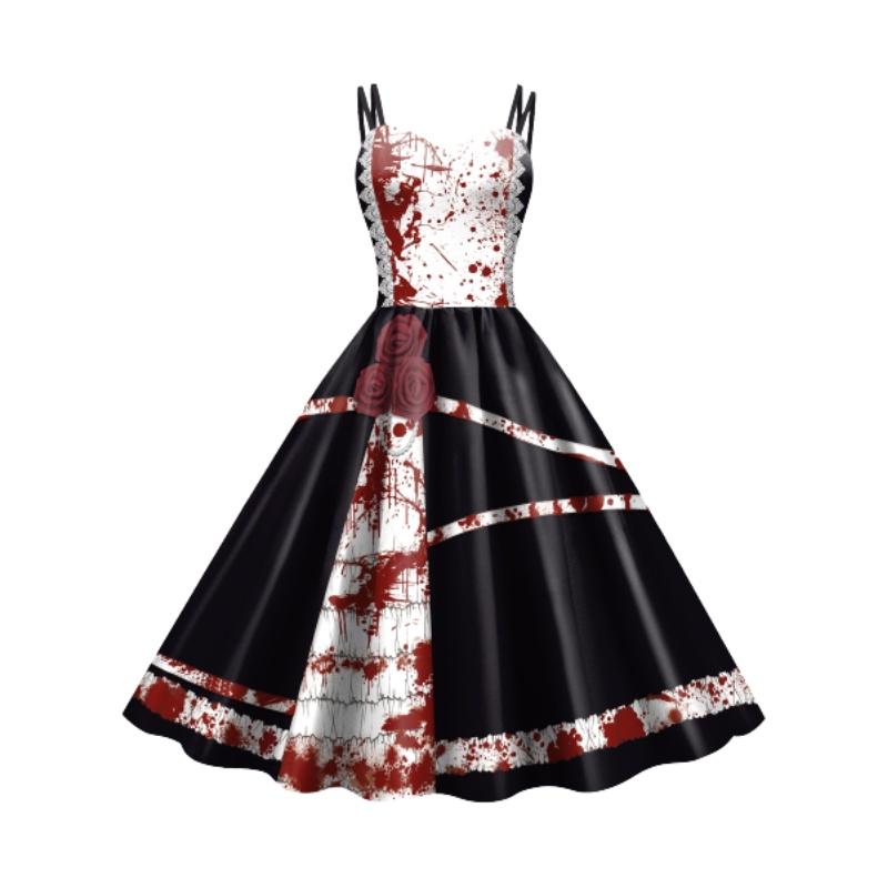 

Розовое Кровавое Хэллоуинское Ужасное Платье-Камисоль Косплей Юбка Вечеринка Подарок Черный Белый L чёрный