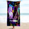 1PC Custom Name Neon Horse Adventure Game Beach Towel Highly Absorbent And Sand-Resistant Towel for Swimming, Pool, Yoga, And Travel Lightweight