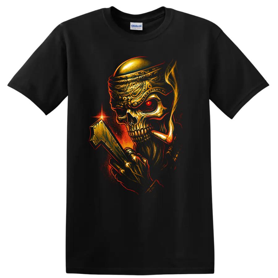 Pirate Skull T Shirt w/ Golden Cutlass Gothic Horror Graphic Tee Dark Art Design