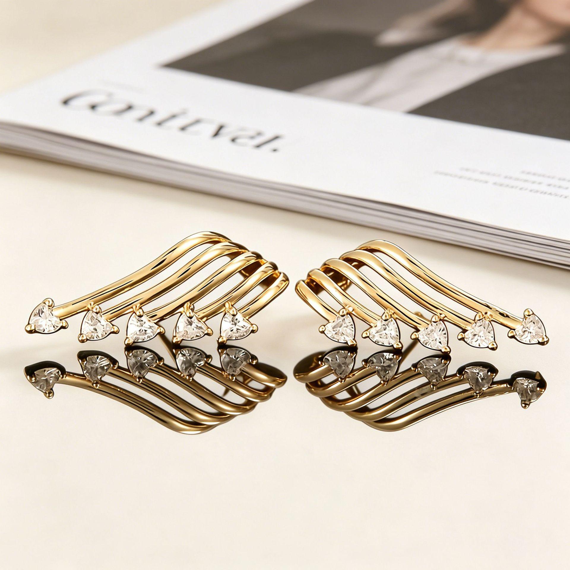 Yanbai Bestseller Five-row Zirconia Heart Stud Earrings - Niche Design for Versatile Fashion