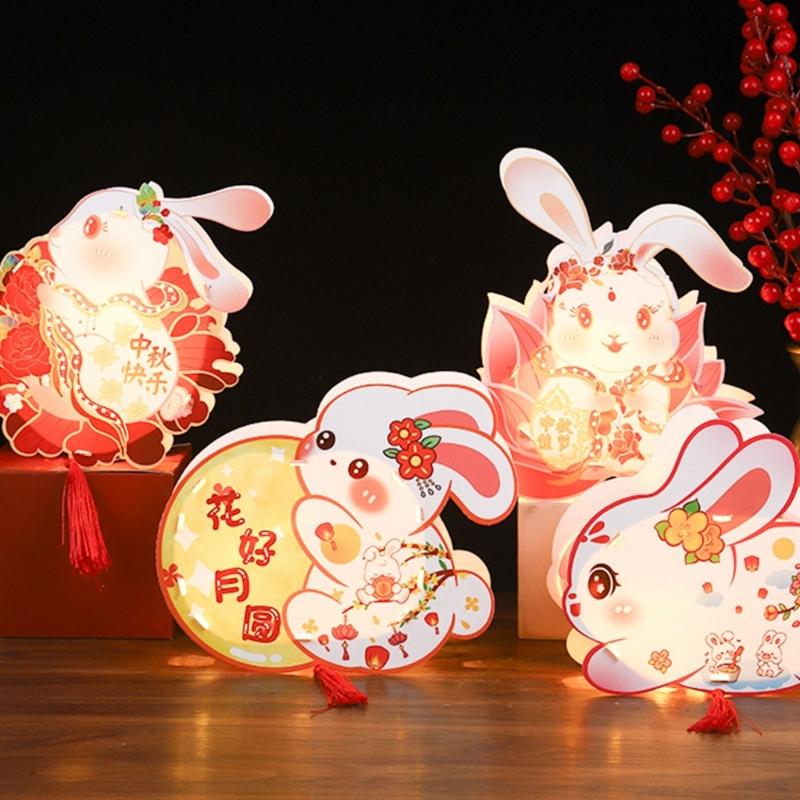 Handmade Florals Paper Lamp Set Traditional Chinese Craft Supplies LED Projection Portable for Chinese Festival
